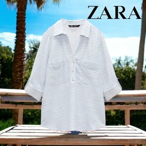 Zara blue and white stripes linen shirt